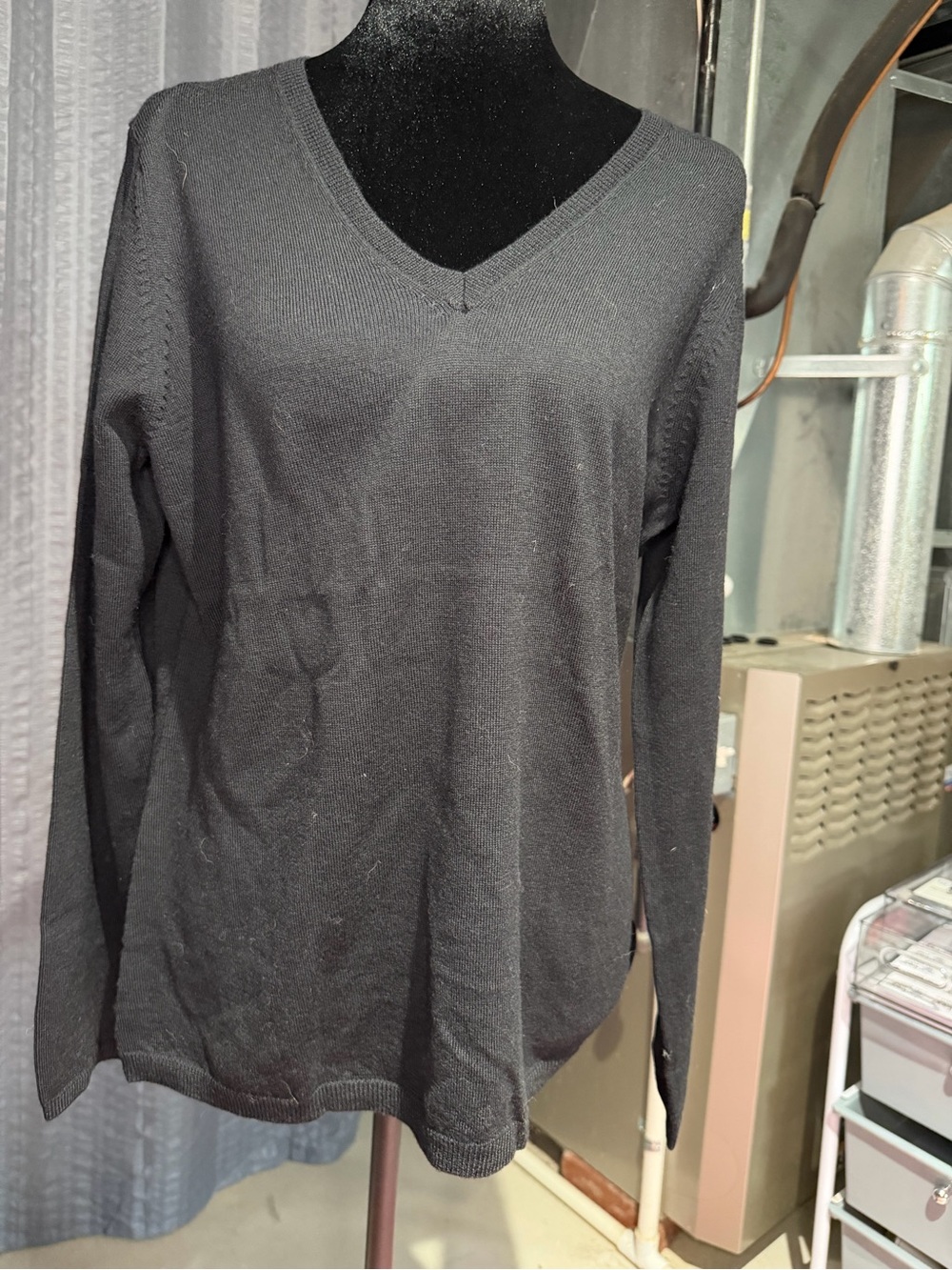 Classic Black V-Neck Women's Wool Sweater - Medium